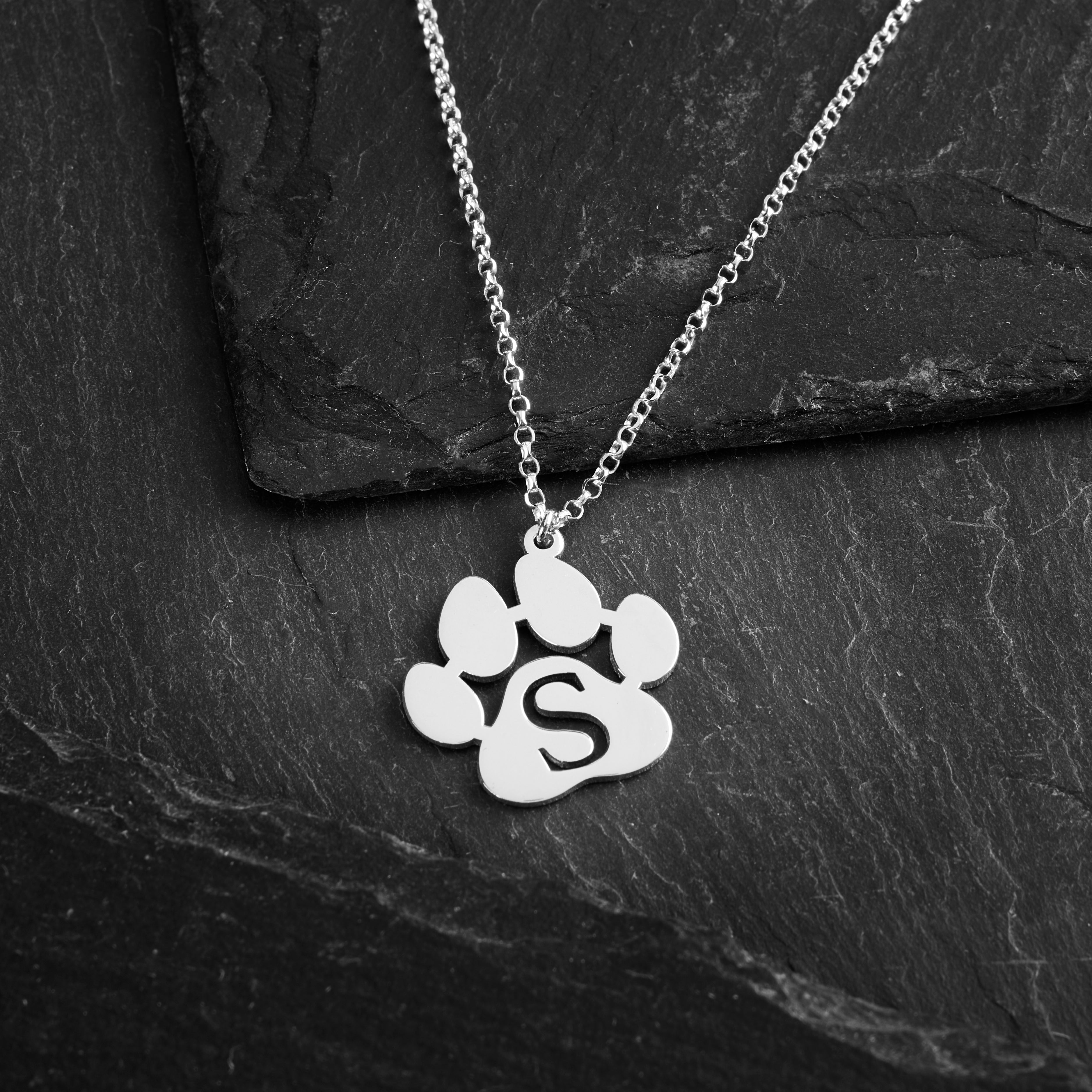 Personalised Initial Paw Print Necklace - Solid Sterling Silver