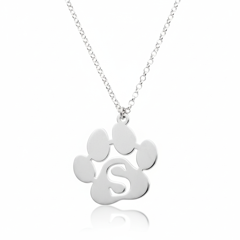 Personalised Initial Paw Print Necklace - Solid Sterling Silver